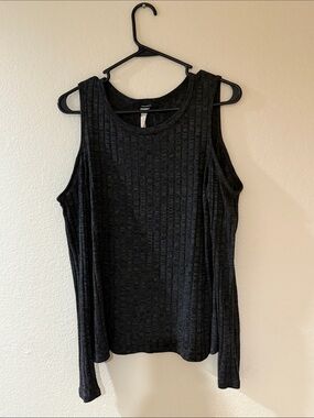 Forever 21 Black Ribbed Cold-Shoulder Long Sleeve Top - Women